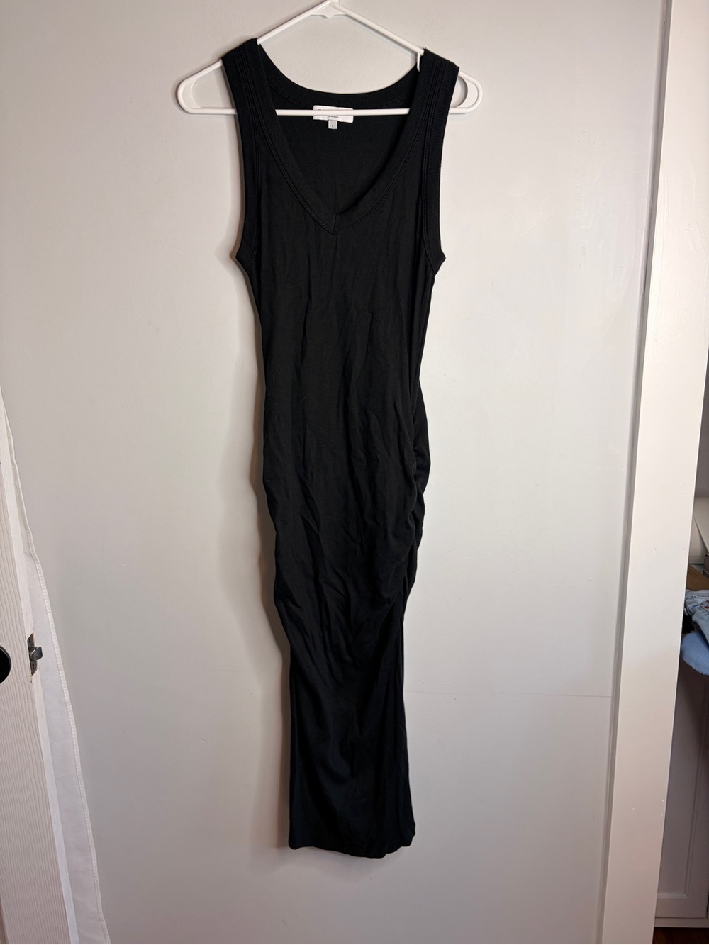 Michael Stars Black Ruched V-Neck Sleeveless Maxi Dress Large